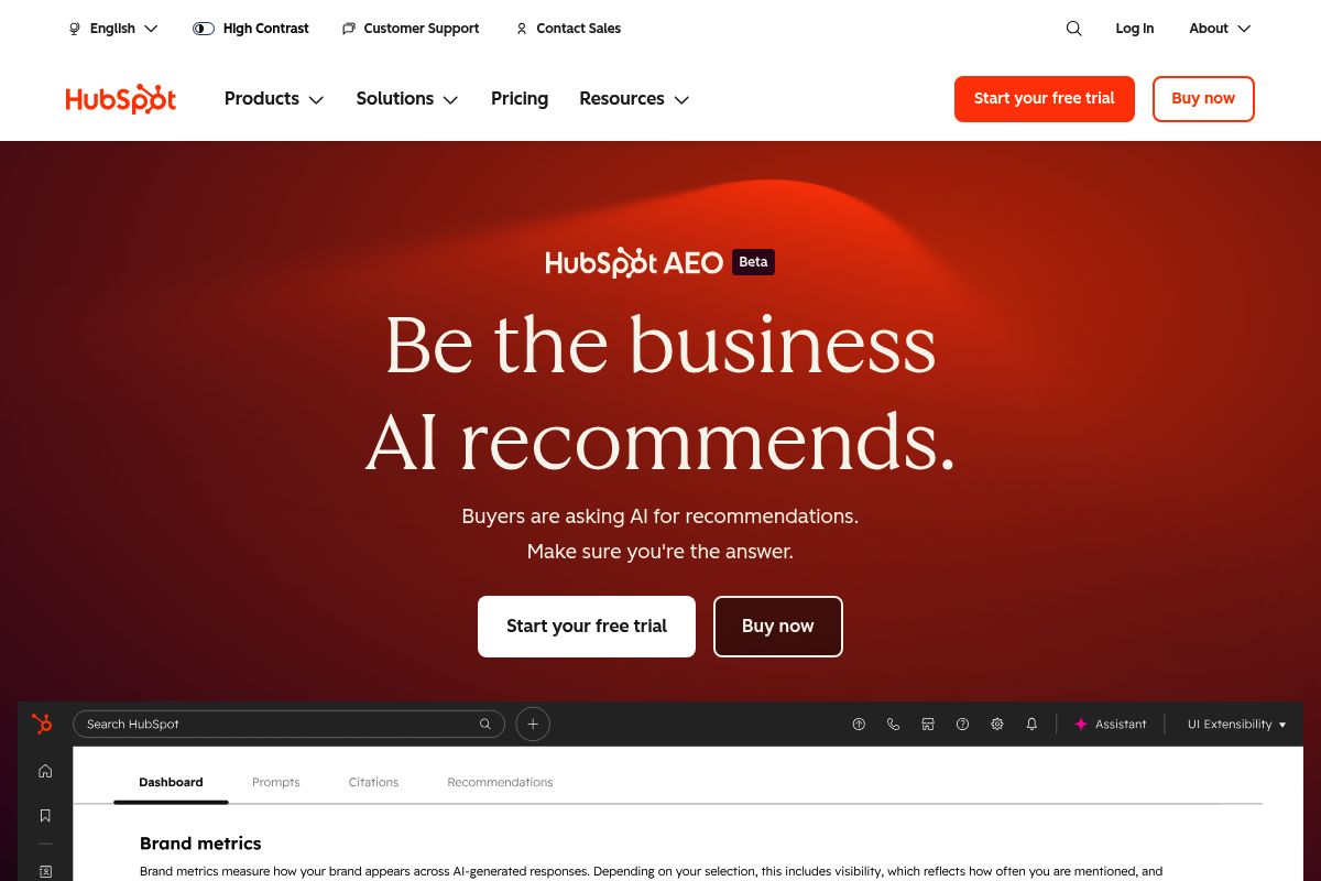 2. HubSpot AEO — Best for CRM-Integrated AEO Tracking