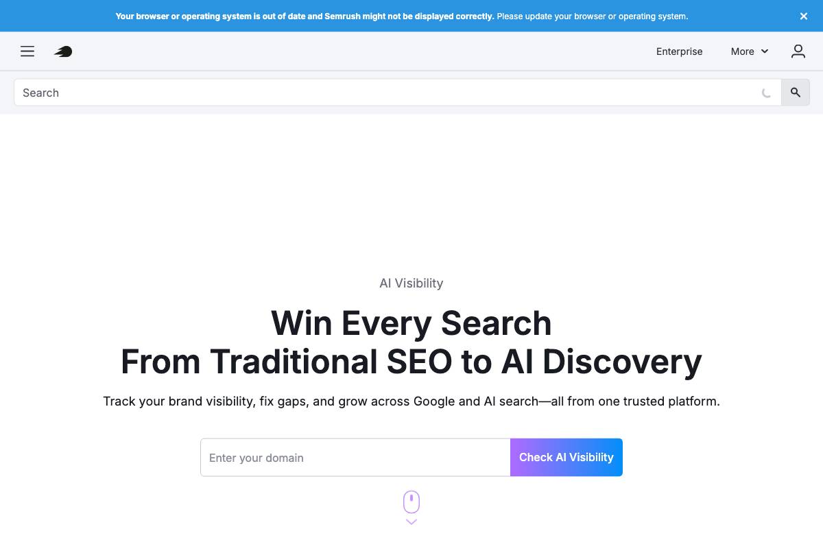 2. Semrush AI Visibility Toolkit — Best for Enterprise SEO + AI Integration